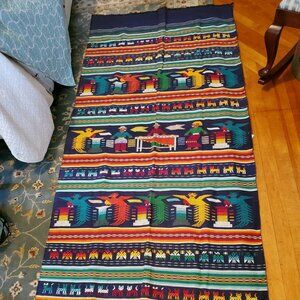 Vintage Mexican Textile Hand woven cotton Runner or wall tapestry. 77 x 34